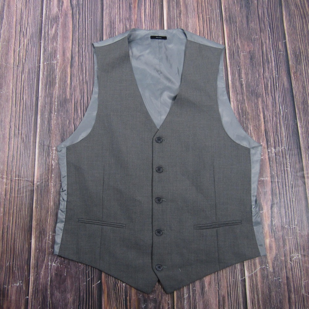 Suit Vest J. Ferrar Mens M Gray Solid Polyester Rayon 2 Piece Slim Belted Formal